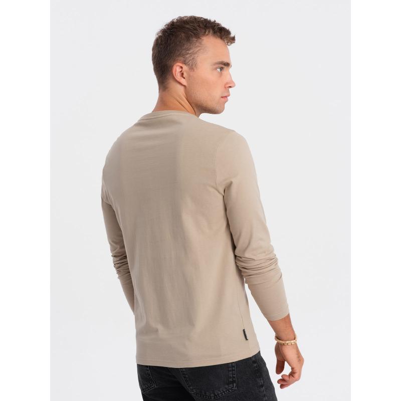 Pánske tričko s dlhým rukávom a kolektívnou potlačou - pieskové V1
