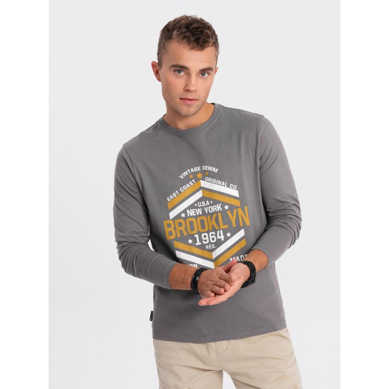 Pánske tričko s dlhým rukávom s kolektívnou potlačou - sivé V1