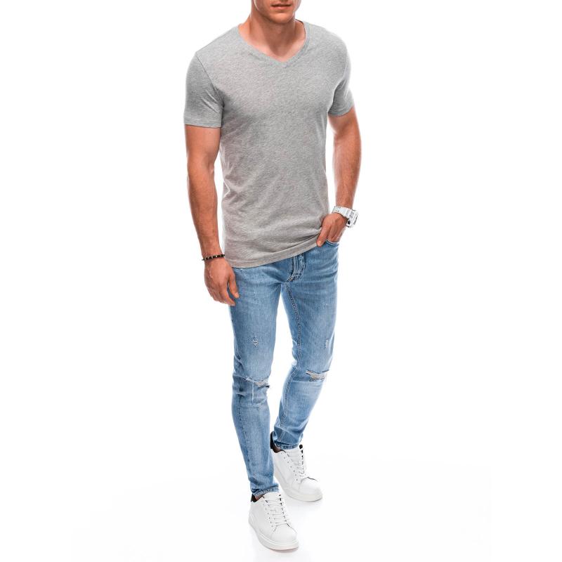 Pánské základní tričko s výstřihem do V - šedý melír V4
