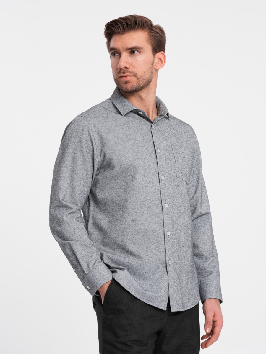 Pánské tričko s kapsou REGULAR FIT - šedý melír V3
