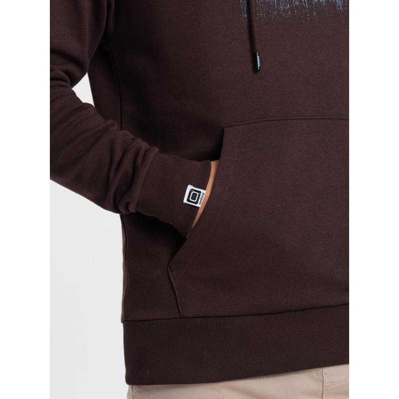 Férfi klasszikus nyomott kenguru kapucnis pulóver - sötétbarna V2