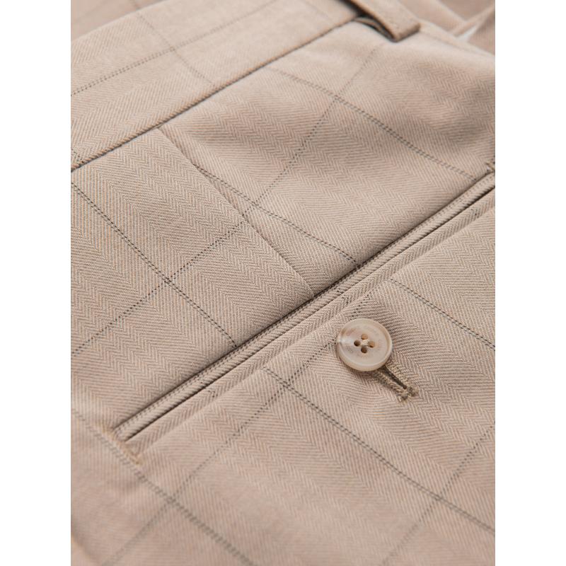 Pánské kalhoty klasického střihu v jemné kostkované barvě - pískové V2 OM-PACP-0187