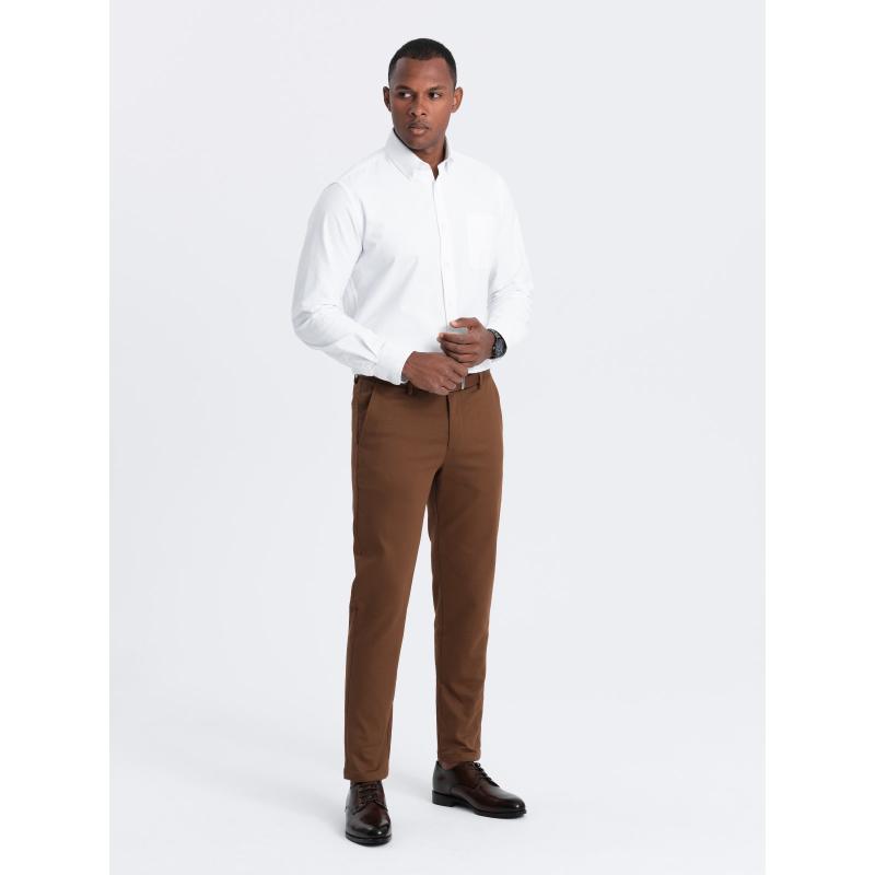 Férfi SLIM FIT chino nadrág finom textúrával - karamell V3 OM-PACP-0190 OM-PACP-0190
