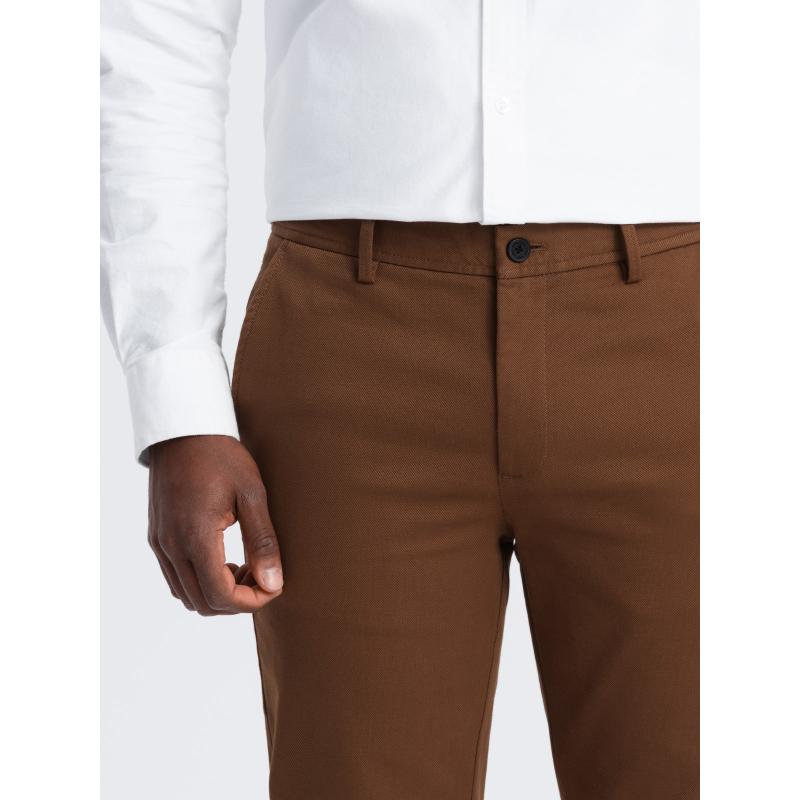 Férfi SLIM FIT chino nadrág finom textúrával - karamell V3 OM-PACP-0190 OM-PACP-0190