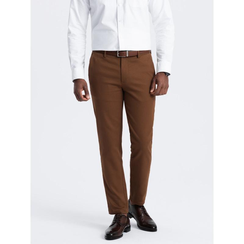Férfi SLIM FIT chino nadrág finom textúrával - karamell V3 OM-PACP-0190 OM-PACP-0190