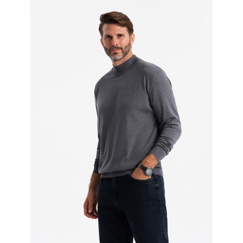 Pánský pletený polorolák s viskózou - šedý melír V3