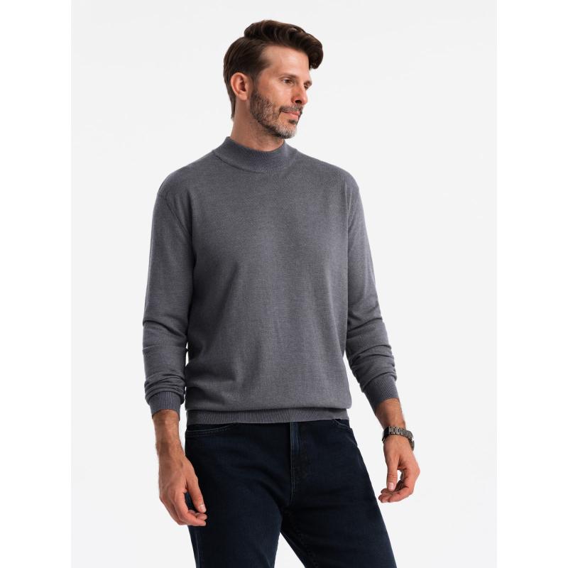 Pánský pletený polorolák s viskózou - šedý melír V3