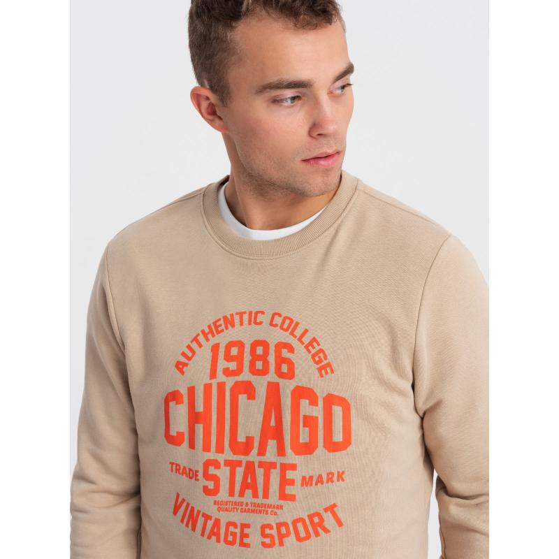 Pánská mikina bez knoflíků s kolektivním potiskem - písková V1