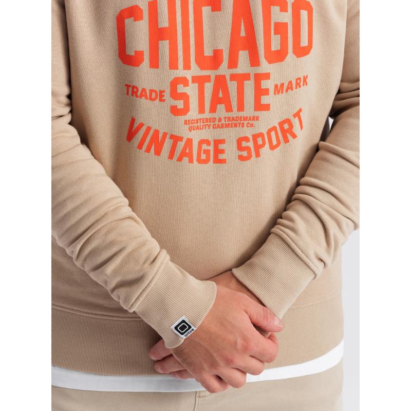 Pánská mikina bez knoflíků s kolektivním potiskem - písková V1