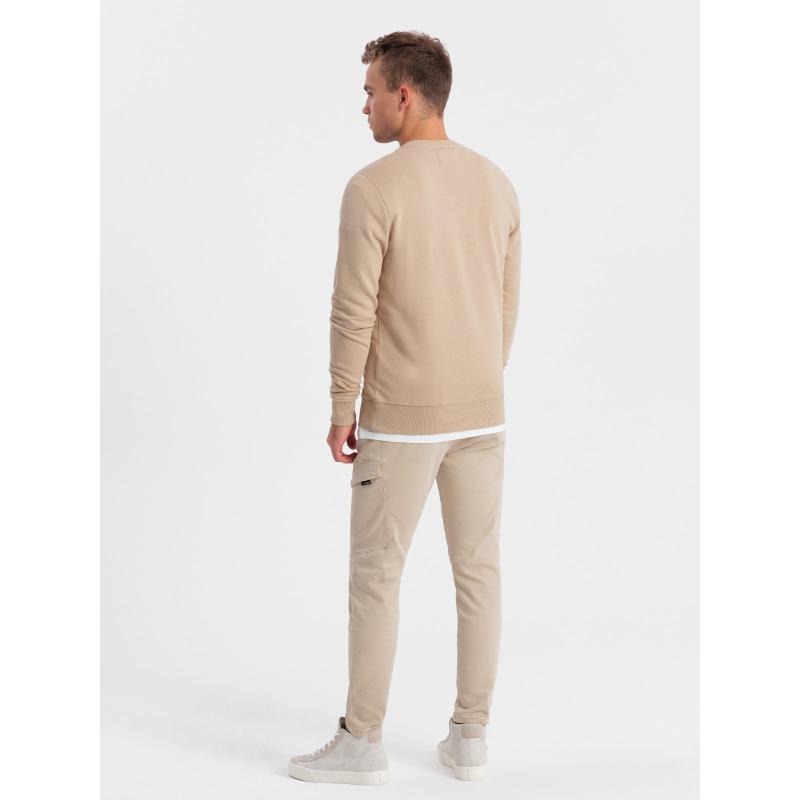 Pánská mikina bez knoflíků s kolektivním potiskem - písková V1