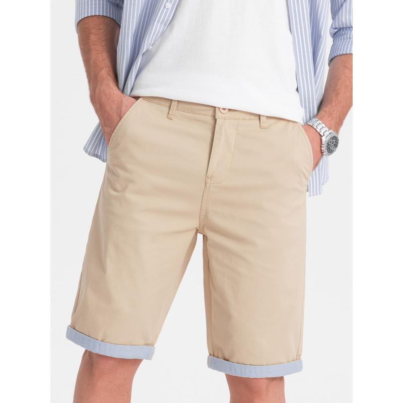 Pánské chinos šortky s kontrastním ohrnutím - pískové V10 W421