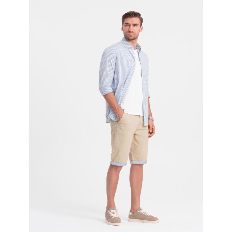 Pánské chinos šortky s kontrastním ohrnutím - pískové V10 W421