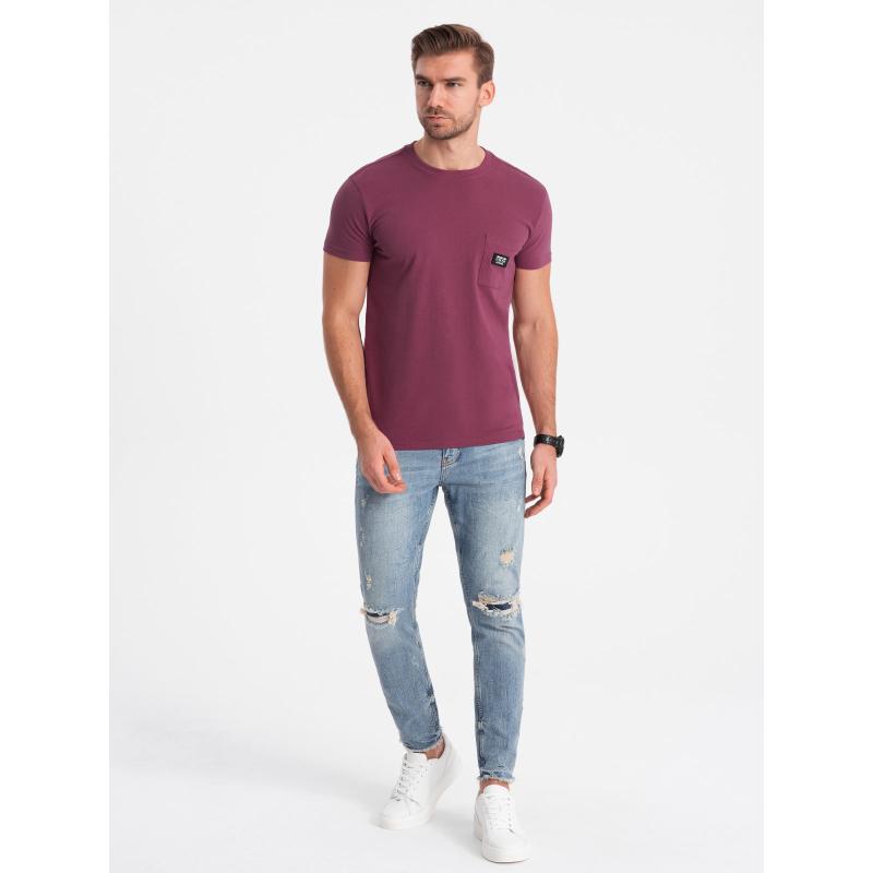 Pánské tričko pro volný čas s našitou kapsou - tmavě růžové V5