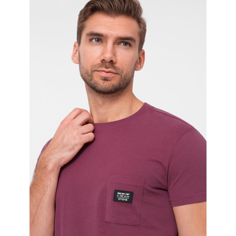 Pánské tričko pro volný čas s našitou kapsou - tmavě růžové V5