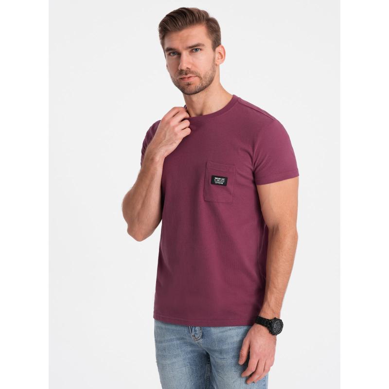 Pánské tričko pro volný čas s našitou kapsou - tmavě růžové V5