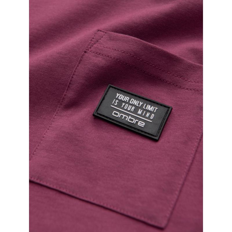 Pánské tričko pro volný čas s našitou kapsou - tmavě růžové V5