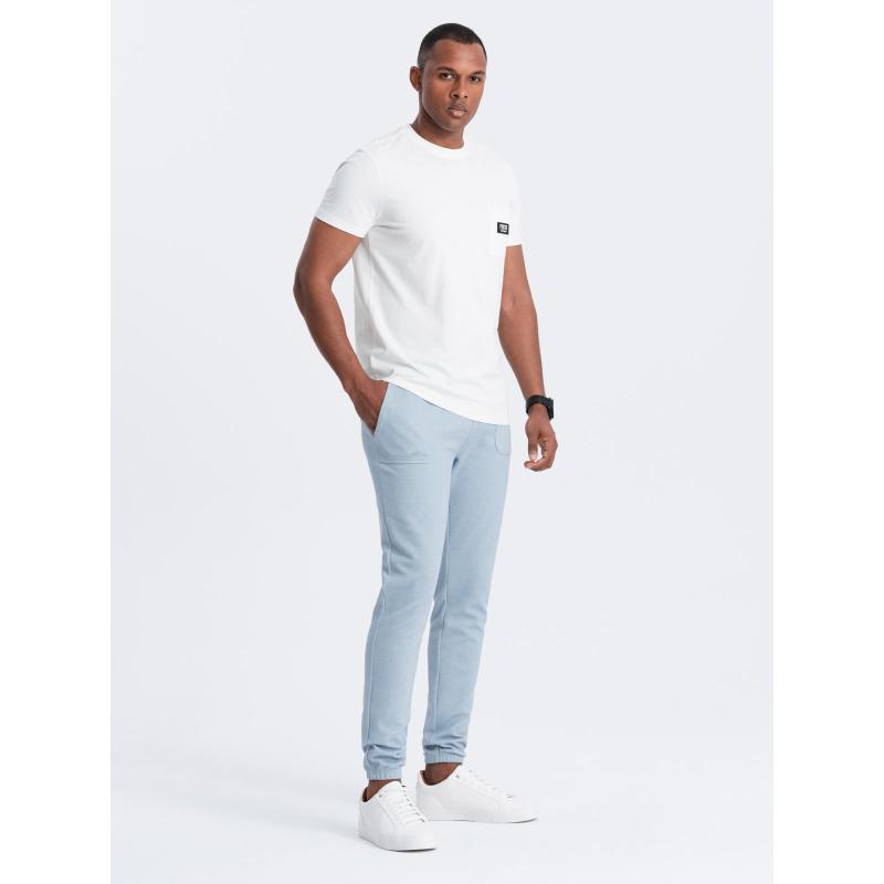 Férfi texturált kötött melegítőnadrág - világoskék V4