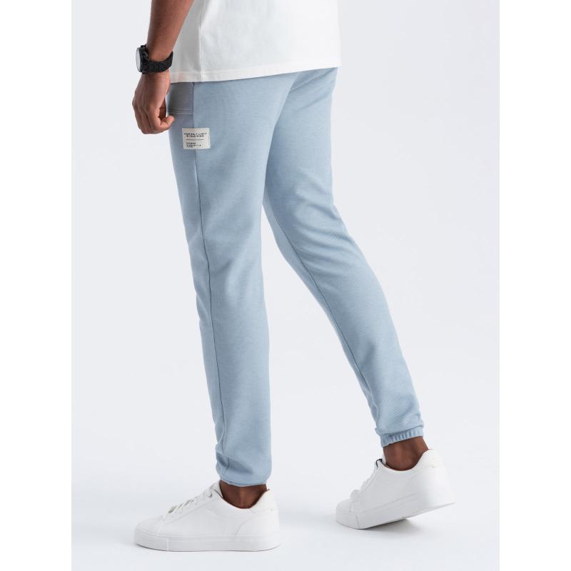 Férfi texturált kötött melegítőnadrág - világoskék V4