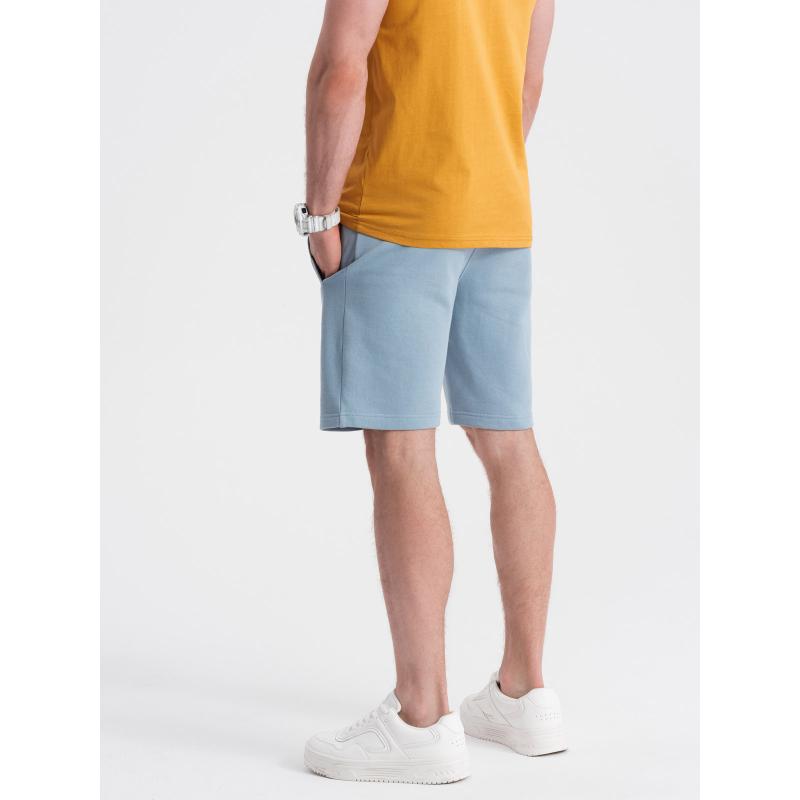 Pánske pletené šortky so šnúrkou a vreckami - svetlomodré V7 OM-SRBS-0139