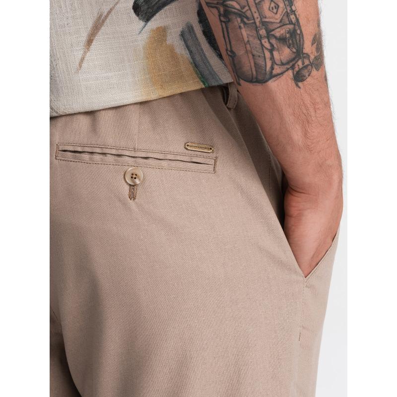 Pánské chino kalhoty z plátěné směsi s ohrnutou nohavicí - světle hnědé V3 OM-PACP-0198