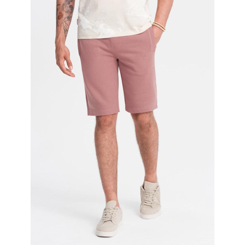 Pánské bavlněné teplákové kraťasy BASIC - tmavě růžové V4 OM-SRBS-0149
