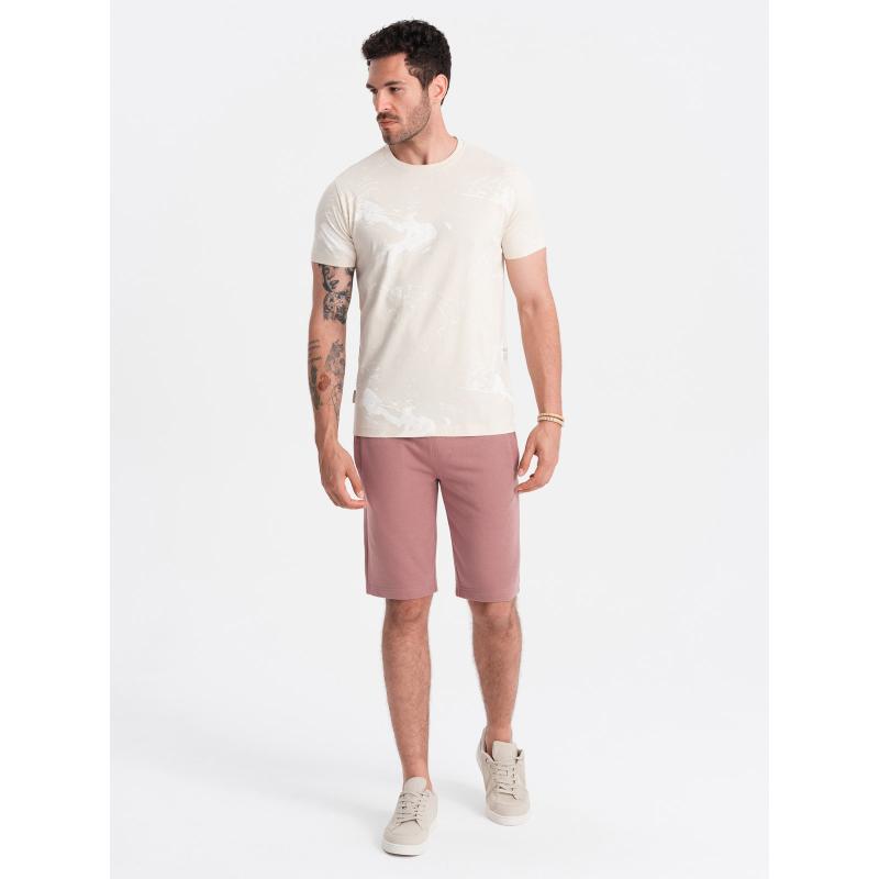 Pánské bavlněné teplákové kraťasy BASIC - tmavě růžové V4 OM-SRBS-0149