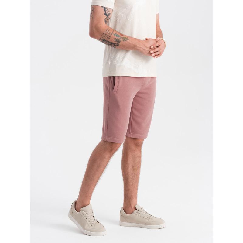 Pánské bavlněné teplákové kraťasy BASIC - tmavě růžové V4 OM-SRBS-0149