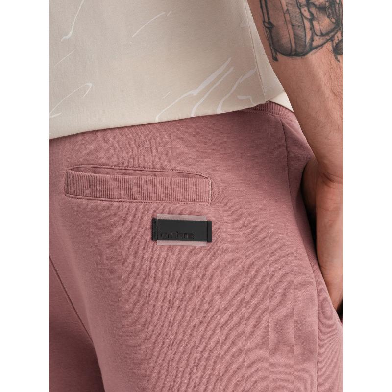 Pánské bavlněné teplákové kraťasy BASIC - tmavě růžové V4 OM-SRBS-0149