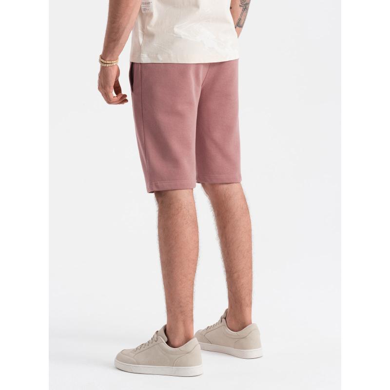 Pánské bavlněné teplákové kraťasy BASIC - tmavě růžové V4 OM-SRBS-0149
