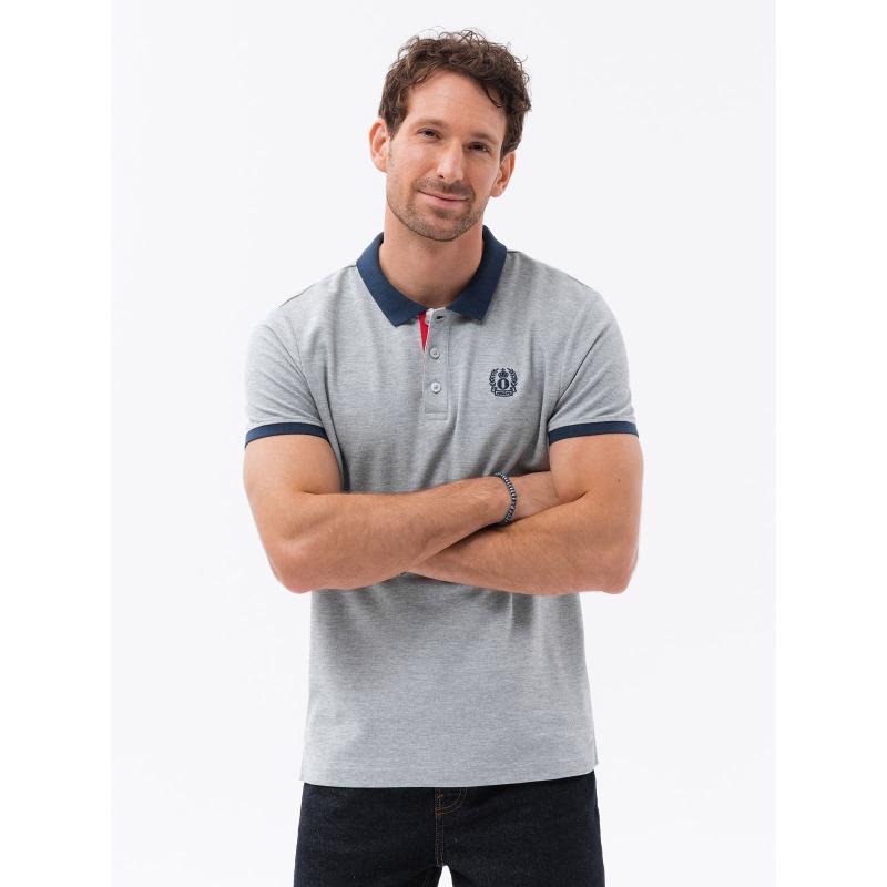 Férfi pólóing színes akcentussal - szürke melange V1 OM-POSS-0105