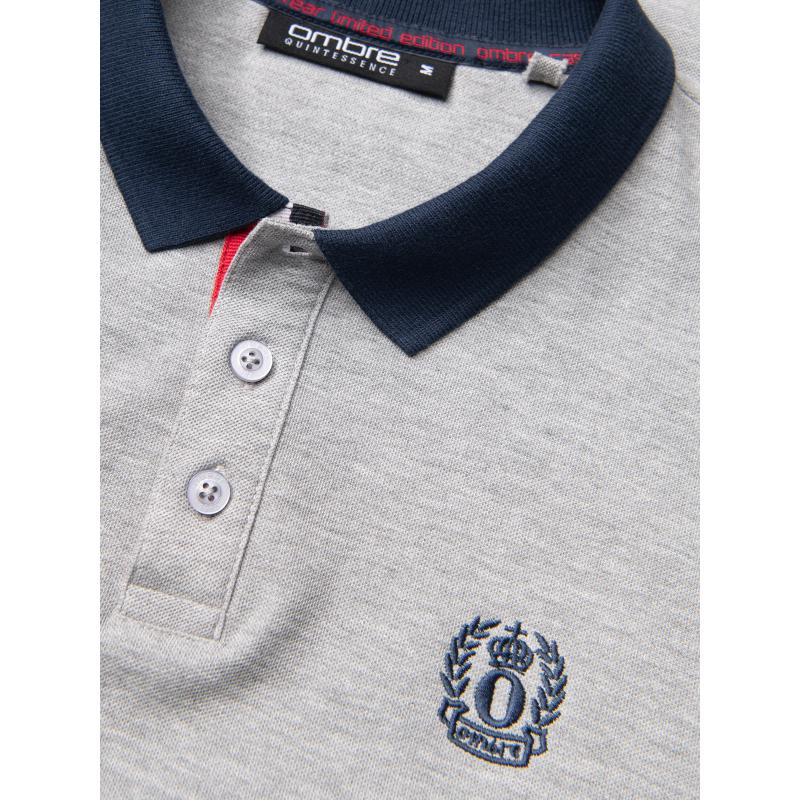 Férfi pólóing színes akcentussal - szürke melange V1 OM-POSS-0105