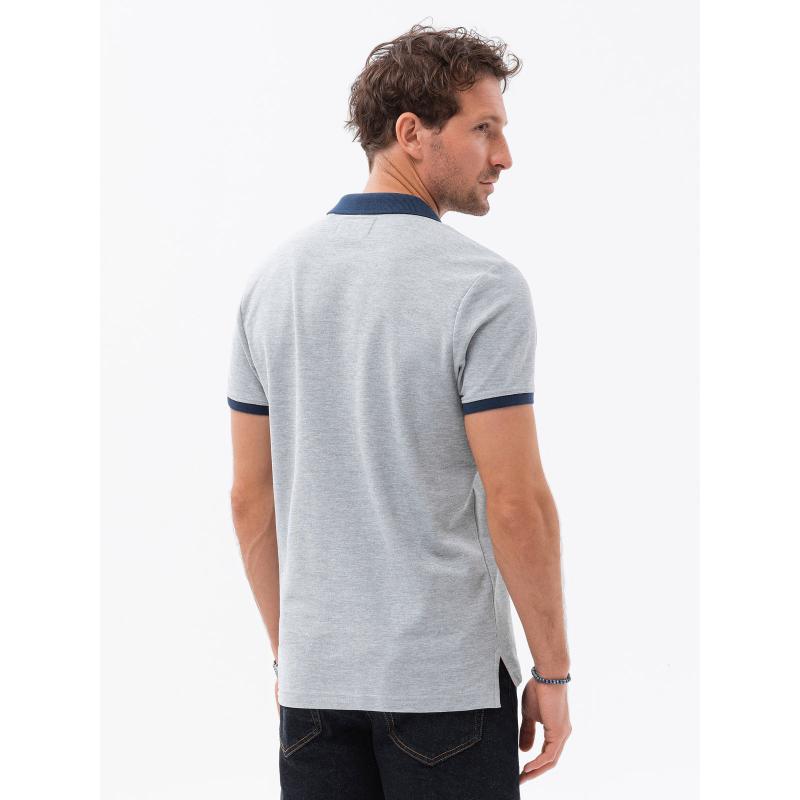Férfi pólóing színes akcentussal - szürke melange V1 OM-POSS-0105