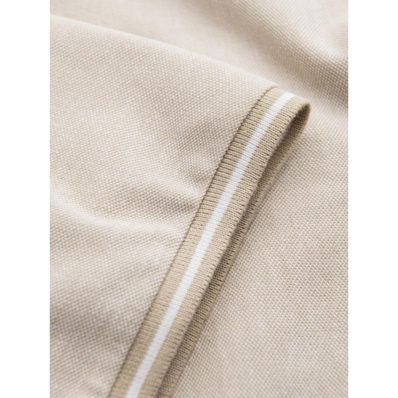 Pánska melanžová polokošeľa s pruhovaným golierom - piesková V4 OM-POSS-0109