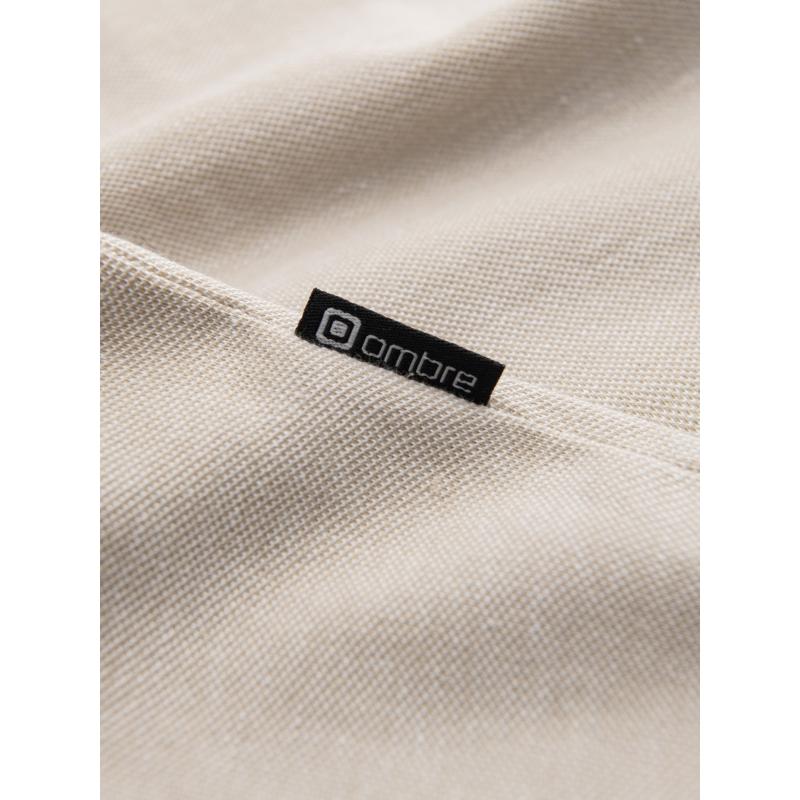 Pánska melanžová polokošeľa s pruhovaným golierom - piesková V4 OM-POSS-0109