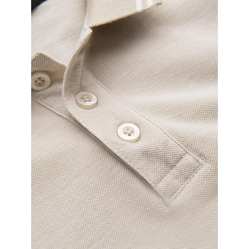 Pánska melanžová polokošeľa s pruhovaným golierom - piesková V4 OM-POSS-0109