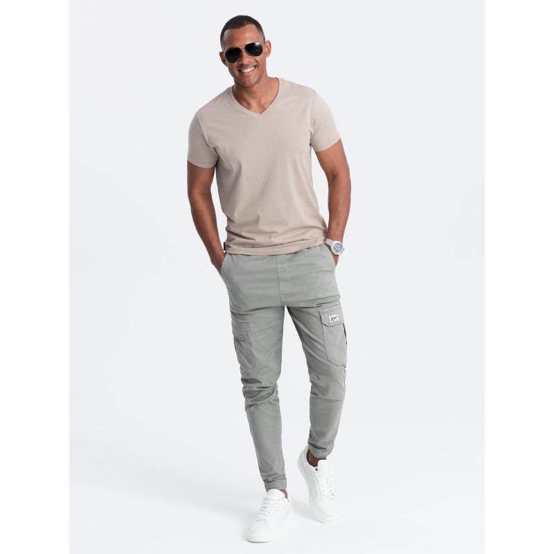 Pánské klasické bavlněné tričko BASIC se serpentinami u krku - pískové V5