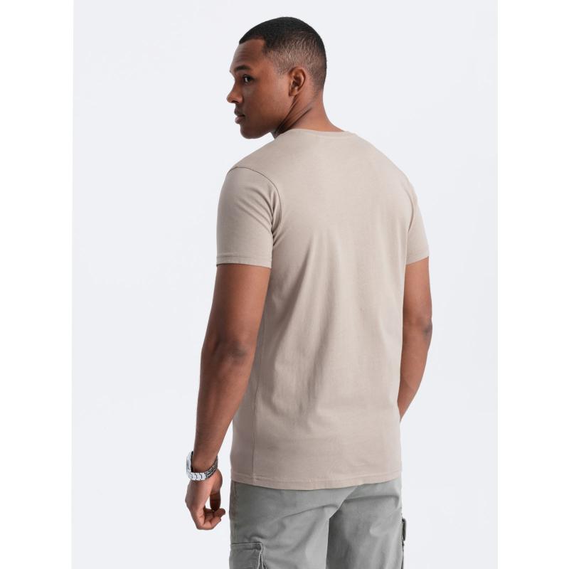 Pánské klasické bavlněné tričko BASIC se serpentinami u krku - pískové V5