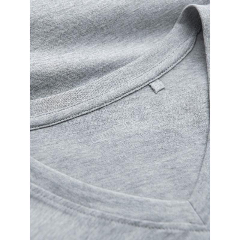 BASIC pánské klasické bavlněné tričko s výstřihem - šedý melír V16