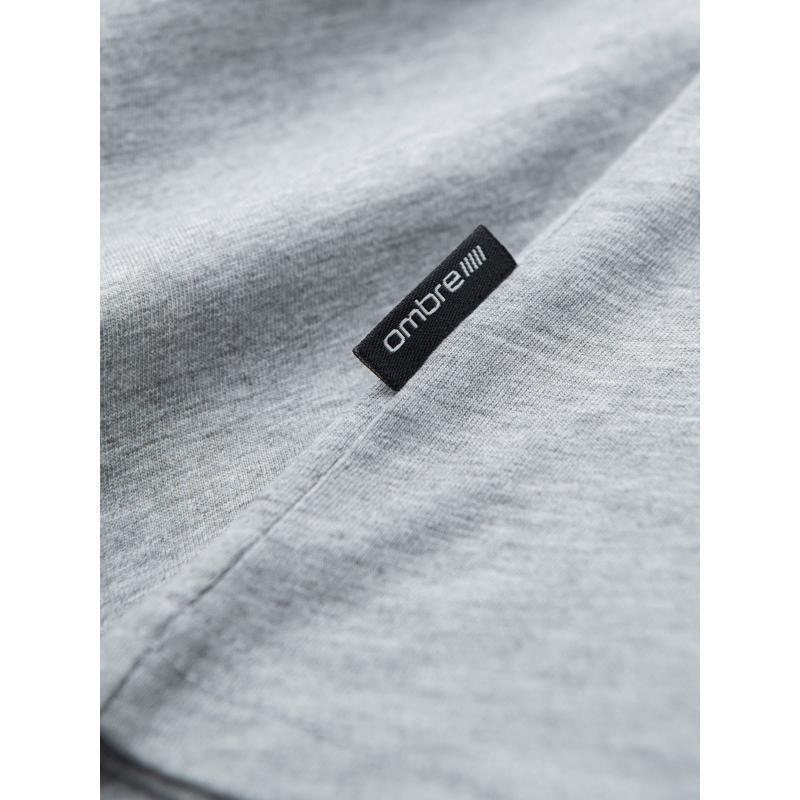 BASIC pánské klasické bavlněné tričko s výstřihem - šedý melír V16