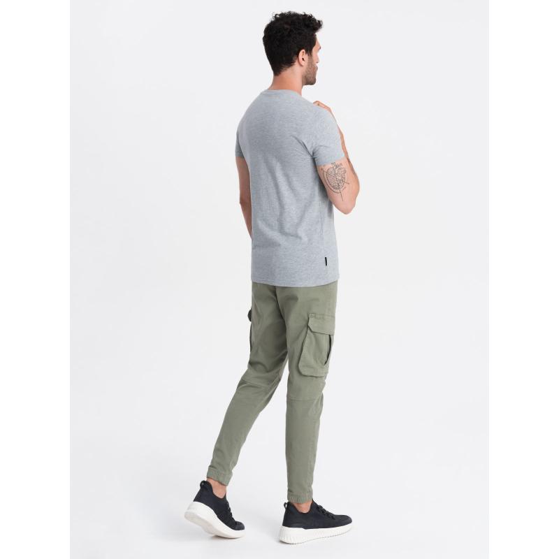 BASIC pánské klasické bavlněné tričko s výstřihem - šedý melír V16