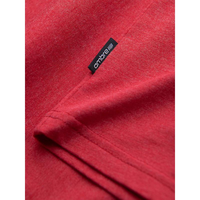 BASIC pánské klasické bavlněné tričko s výstřihem - červený melír V17