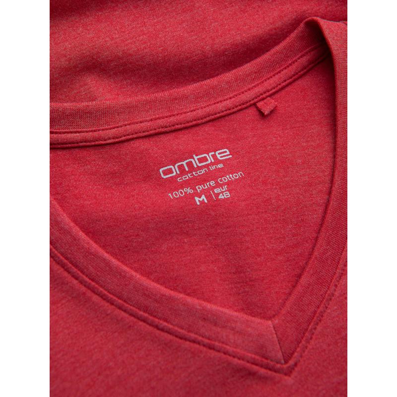 BASIC pánské klasické bavlněné tričko s výstřihem - červený melír V17