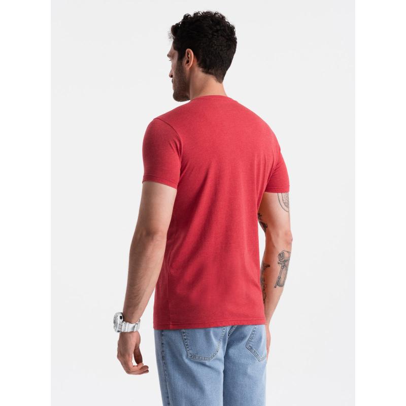 BASIC pánské klasické bavlněné tričko s výstřihem - červený melír V17