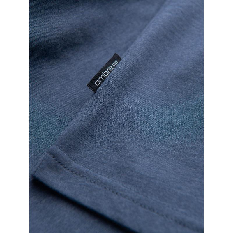 BASIC pánské klasické bavlněné tričko se serpentinovým výstřihem - modrý melír V18