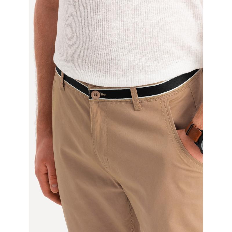 Pánské chino kalhoty s ozdobným pasem - pískové V5 OM-PACP-0118