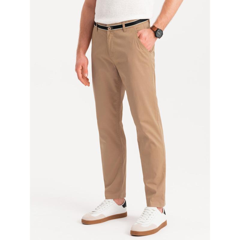 Pánské chino kalhoty s ozdobným pasem - pískové V5 OM-PACP-0118