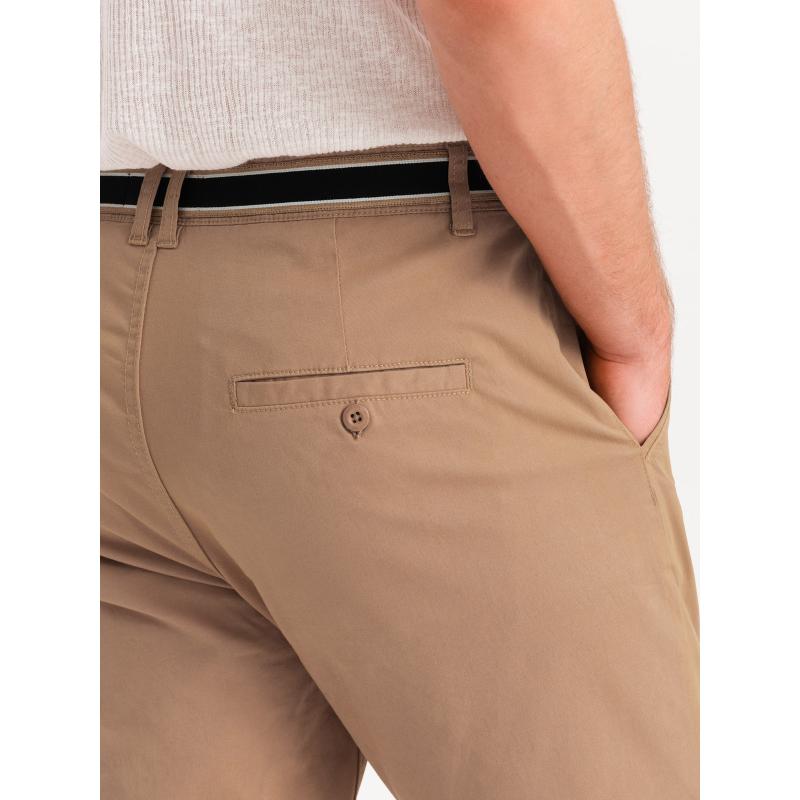 Pánské chino kalhoty s ozdobným pasem - pískové V5 OM-PACP-0118