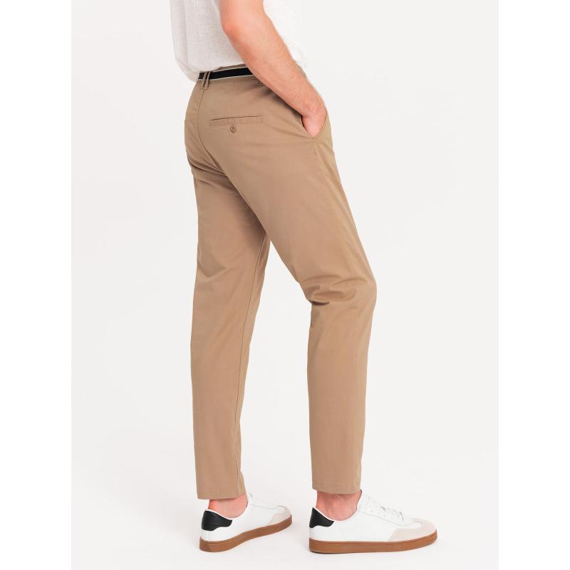 Pánské chino kalhoty s ozdobným pasem - pískové V5 OM-PACP-0118