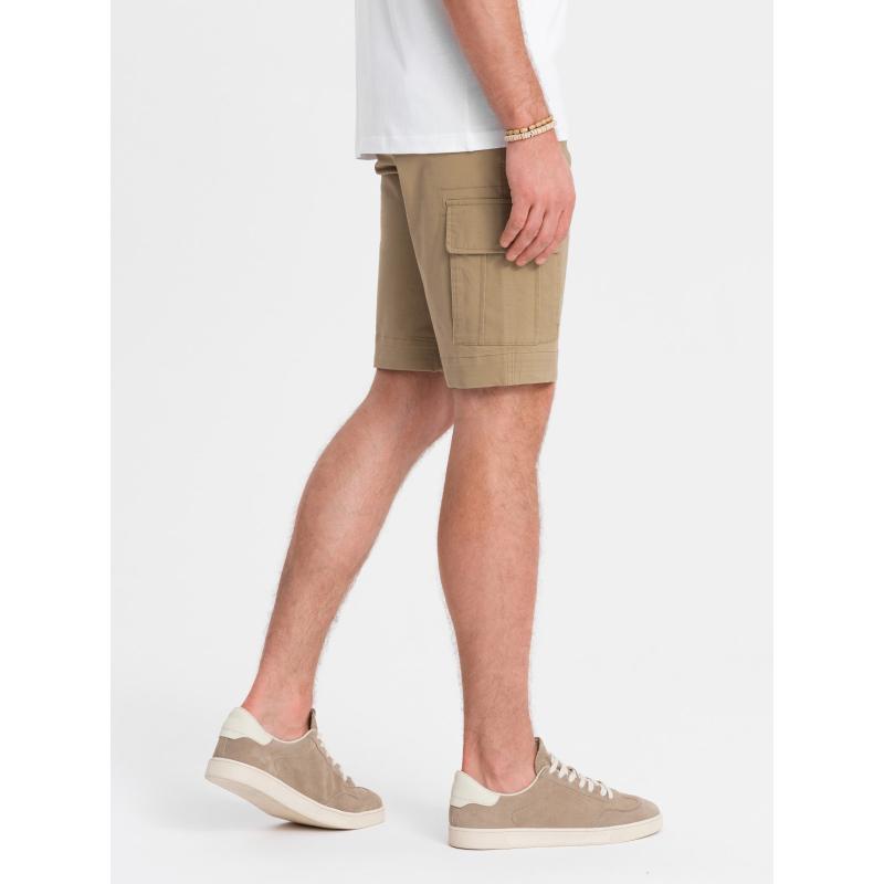 Jednofarebné pánske krátke nohavice s cargo vreckami - pieskové V1 OM-SRCG-0133