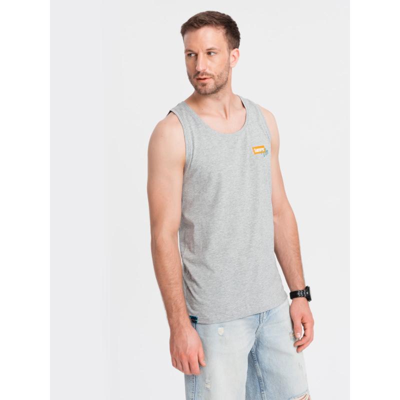 Pánské bavlněné tílko s potiskem Summer Vibe - šedý melír V3